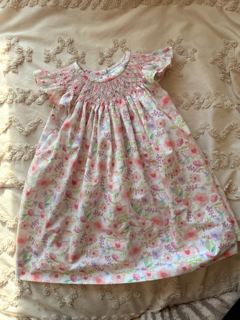 Smocked & Stitched Floral Easter Dress